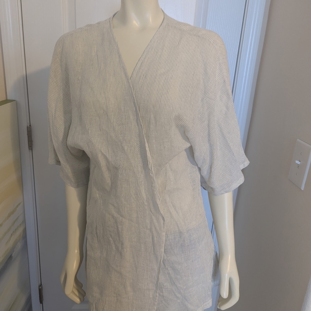 Tahari Light Blue Striped Kimono Style Top/Beach Wrap